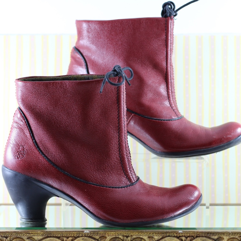 Fly London Red Leather Ankle Boots